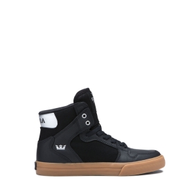 Kids Supra High Top Shoes VAIDER Black/Silver/white | AU-50245